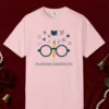Academic Adventures design on a Blossom Comfort Colors 1717 tee, laid flat