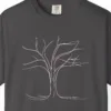 Close-up of the Arching Branches print on a Graphite Comfort Colors 1717 tee