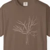 Close-up of the Bare Winter Tree print on a Espresso Comfort Colors 1717 tee