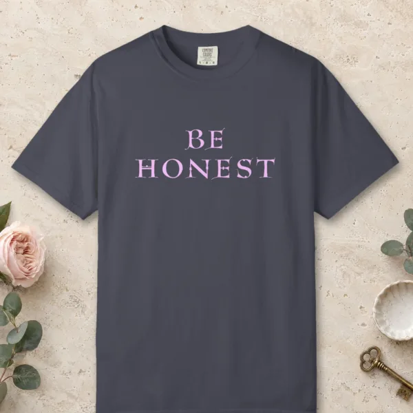 Be Honest design on a Navy Comfort Colors 1717 tee, laid flat