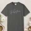Be Positive design on a Pepper Comfort Colors 1717 tee, laid flat