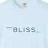 Close-up of the Bliss Between Lines print on a Chambray Comfort Colors 1717 tee