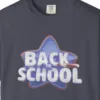 Close-up of the Blue Star School print on a Navy Comfort Colors 1717 tee