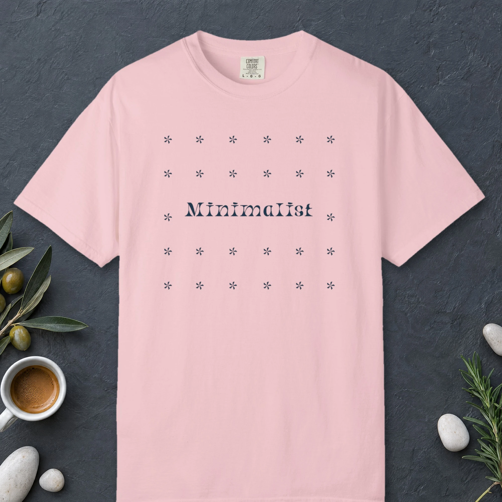 Bold Star Field design on a Blossom Comfort Colors 1717 tee, laid flat