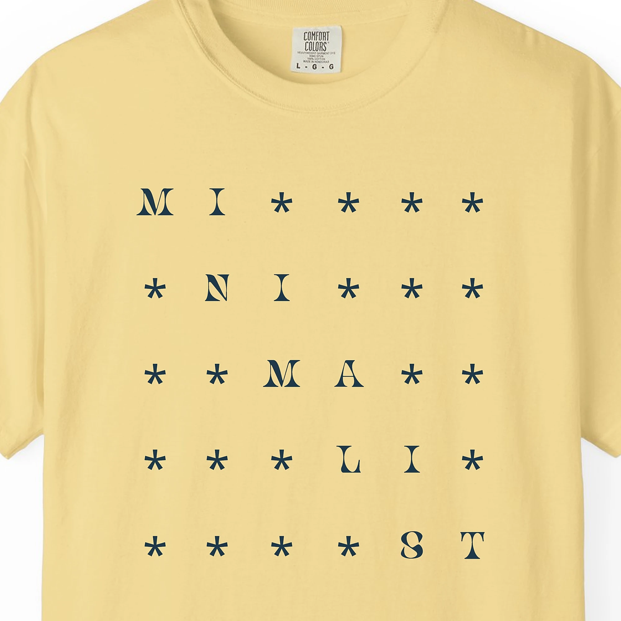 Close-up of the Bold Star Stairs print on a Butter Comfort Colors 1717 tee