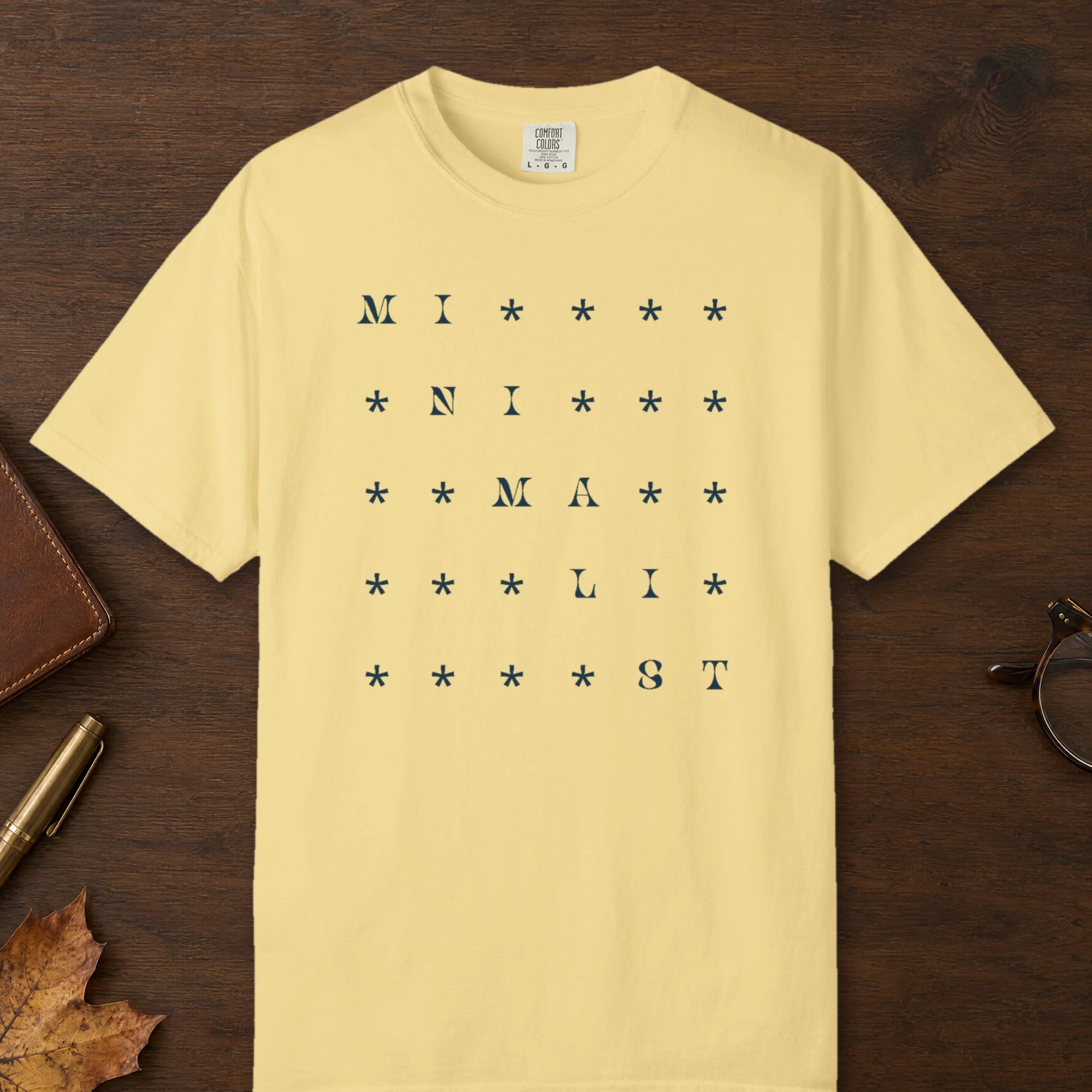 Bold Star Stairs design on a Butter Comfort Colors 1717 tee, laid flat
