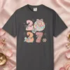 Bows and Disco Ball design on a Graphite Comfort Colors 1717 tee, laid flat