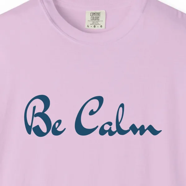 Close-up of the Calm Within print on a Orchid Comfort Colors 1717 tee