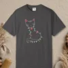 cat-in-holiday-lights-tee-graphite-front Cat in Holiday Lights design on a Graphite Comfort Colors 1717 tee, laid flat