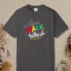 Chalk Doodle Welcome design on a Graphite Comfort Colors 1717 tee, laid flat