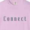 connect-vintage-letter-tee-orchid-chest Close-up of the Connect Vintage Letter print on a Orchid Comfort Colors 1717 tee