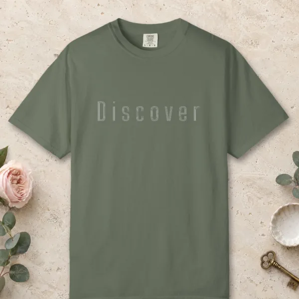 Discover Inline design on a Moss Comfort Colors 1717 tee, laid flat