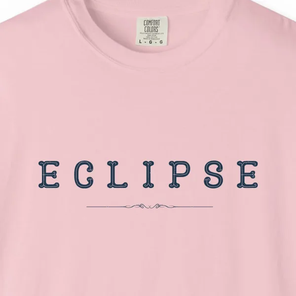 eclipse-inline-tee-blossom-chest Close-up of the Eclipse Inline print on a Blossom Comfort Colors 1717 tee