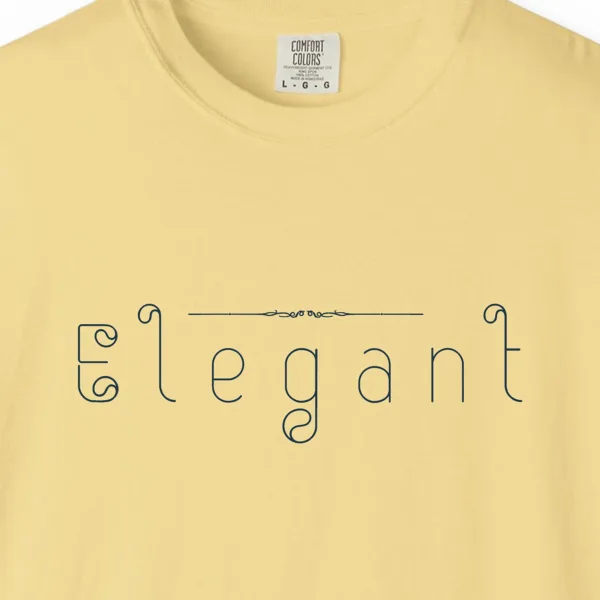 Close-up of the Elegant Outline print on a Butter Comfort Colors 1717 tee