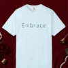 embrace-rounded-tee-chambray-front Embrace Rounded design on a Chambray Comfort Colors 1717 tee, laid flat