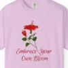 embrace-your-own-bloom-tee-orchid-chest Close-up of the Embrace Your Own Bloom print on a Orchid Comfort Colors 1717 tee