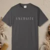 energize-flared-capitals-tee-graphite-front Energize Flared Capitals design on a Graphite Comfort Colors 1717 tee, laid flat
