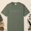 Essence Tall Serif design on a Moss Comfort Colors 1717 tee, laid flat