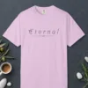 Eternal Swirl design on a Orchid Comfort Colors 1717 tee, laid flat