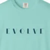 Close-up of the Evolve Art Deco print on a Chalky Mint Comfort Colors 1717 tee