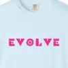 evolve-tee-chambray-chest Close-up of the Evolve print on a Chambray Comfort Colors 1717 tee