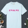 evolve-tee-chambray-front Evolve design on a Chambray Comfort Colors 1717 tee, laid flat