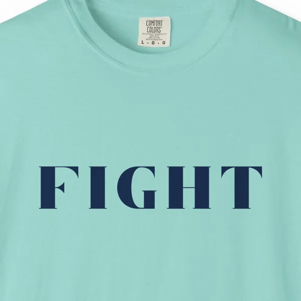 fight-tee-chalky-mint-chest Close-up of the Fight print on a Chalky Mint Comfort Colors 1717 tee