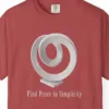 find-peace-in-simplicity-tee-crimson-chest Close-up of the Find Peace in Simplicity print on a Crimson Comfort Colors 1717 tee