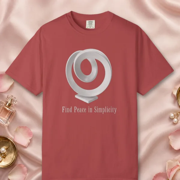 find-peace-in-simplicity-tee-crimson-front Find Peace in Simplicity design on a Crimson Comfort Colors 1717 tee, laid flat