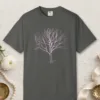 Fine Winter Branches design on a Pepper Comfort Colors 1717 tee, laid flat