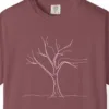 Close-up of the Forked Tree print on a Brick Comfort Colors 1717 tee
