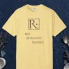 Framed R Monogram design on a Butter Comfort Colors 1717 tee, laid flat