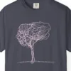 Close-up of the Full Crown Tree print on a Navy Comfort Colors 1717 tee