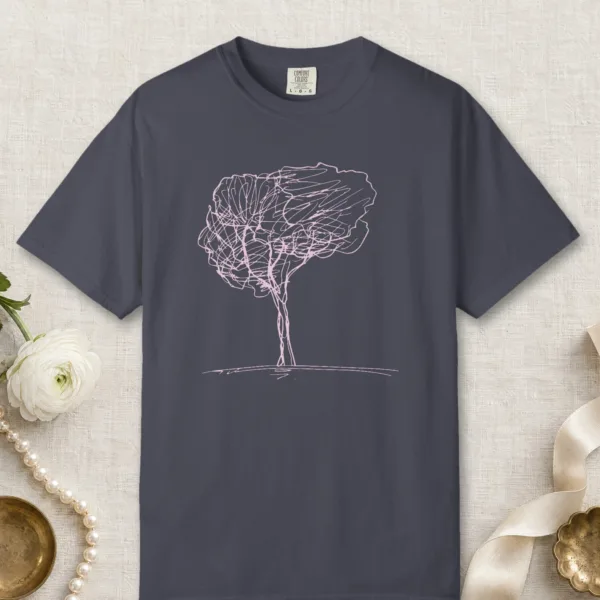 Full Crown Tree design on a Navy Comfort Colors 1717 tee, laid flat