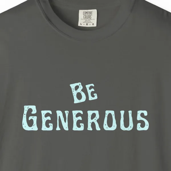 generous-spirit-tee-pepper-chest Close-up of the Generous Spirit print on a Pepper Comfort Colors 1717 tee