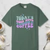 Good Mood by Coffee design on a Blue Spruce Comfort Colors 1717 tee, laid flat