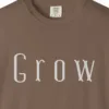 grow-tall-letter-tee-espresso-chest Close-up of the Grow Tall Letter print on a Espresso Comfort Colors 1717 tee