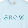 Close-up of the Grow print on a Chambray Comfort Colors 1717 tee