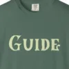 guide-tee-blue-spruce-chest Close-up of the Guide print on a Blue Spruce Comfort Colors 1717 tee
