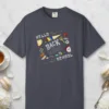 Hello School Supplies design on a Navy Comfort Colors 1717 tee, laid flat