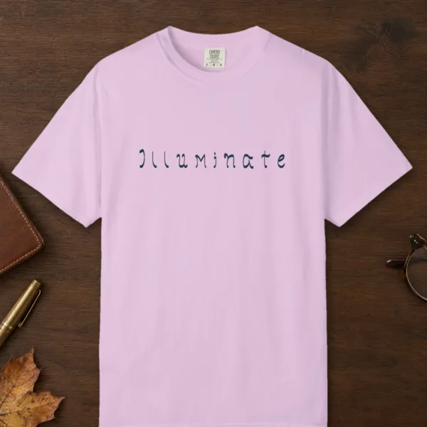 illuminate-hand-lettered-tee-orchid-front Illuminate Hand-Lettered design on a Orchid Comfort Colors 1717 tee, laid flat