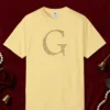 initial-g-tee-butter-front Initial G design on a Butter Comfort Colors 1717 tee, laid flat