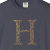 initial-h-tee-navy-chest Close-up of the Initial H print on a Navy Comfort Colors 1717 tee