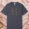 initial-h-tee-navy-front Initial H design on a Navy Comfort Colors 1717 tee, laid flat