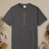 initial-i-tee-graphite-front Initial I design on a Graphite Comfort Colors 1717 tee, laid flat