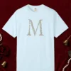 initial-m-tee-chambray-front Initial M design on a Chambray Comfort Colors 1717 tee, laid flat