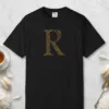 initial-r-tee-black-front Initial R design on a Black Comfort Colors 1717 tee, laid flat
