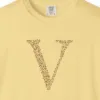 initial-v-tee-butter-chest Close-up of the Initial V print on a Butter Comfort Colors 1717 tee
