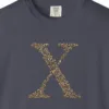 initial-x-tee-navy-chest Close-up of the Initial X print on a Navy Comfort Colors 1717 tee