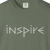 inspire-tee-moss-chest Close-up of the Inspire print on a Moss Comfort Colors 1717 tee